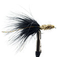 Fishing lure with black and gold details on a white background