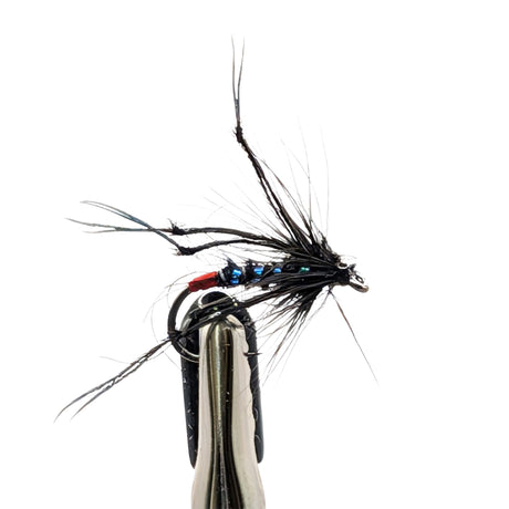 Side view Black Hopper wet fly with black body and hackle