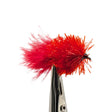 Red blob fly imitation for trout with vivid red fritz body and high-visibility attractor design