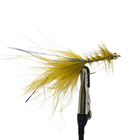 Blue Flash Damsel lure trout fly with blue body and flash material