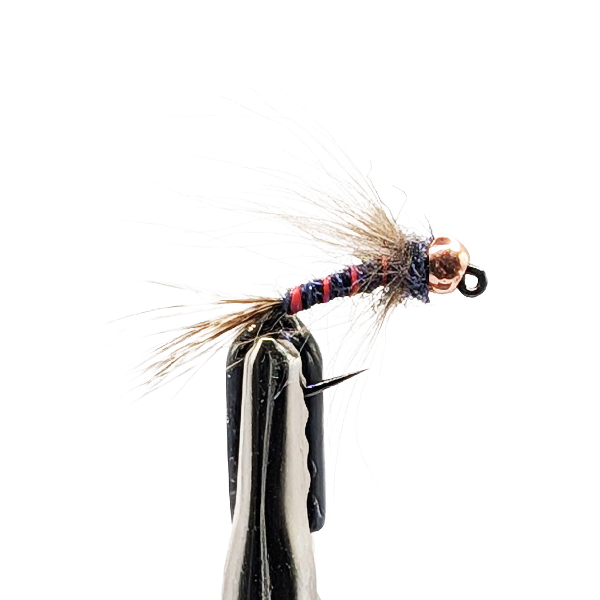Fishing fly tungsten nymph on a white background