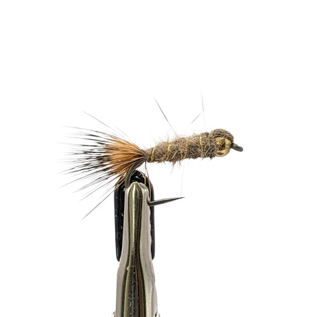 Hare’s Ear gold bead nymph trout fly with natural dubbing and gold bead head