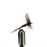 Iron Blue Dun dry fly for trout fishing with blue grey body, upright wings and fine hackle