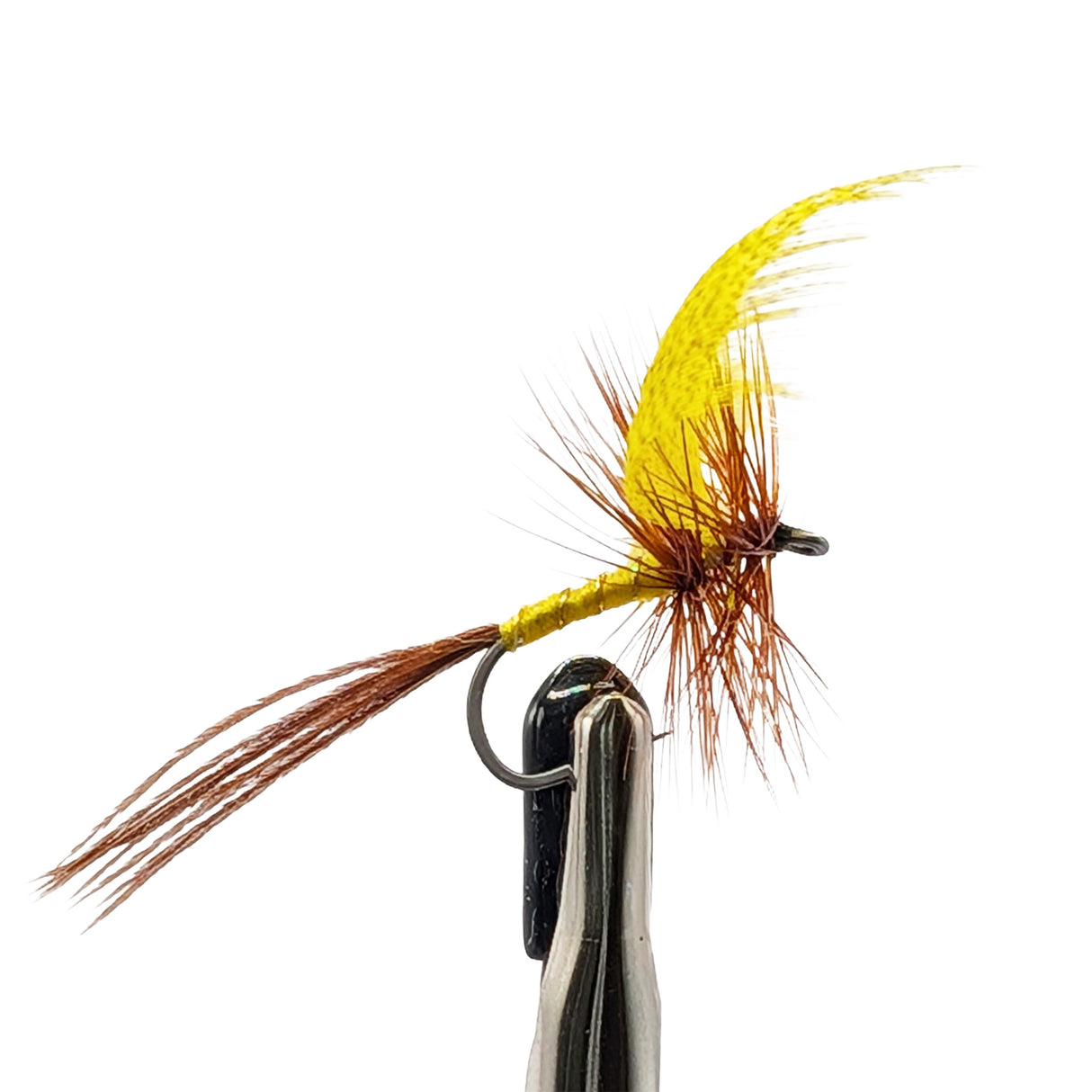 Mayfly Yellow Drake dry fly for trout fishing with pale yellow body, upright wings and hackle