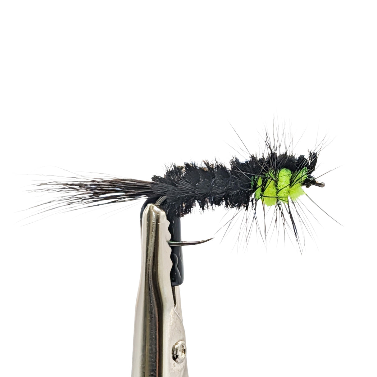 Montana Black and Lime nymph trout  fly with black body and bright green chenille