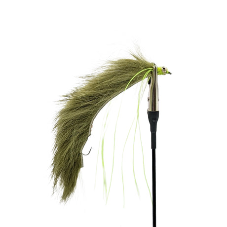 Olive Snake lure trout fly with long flowing body and olive marabou tail