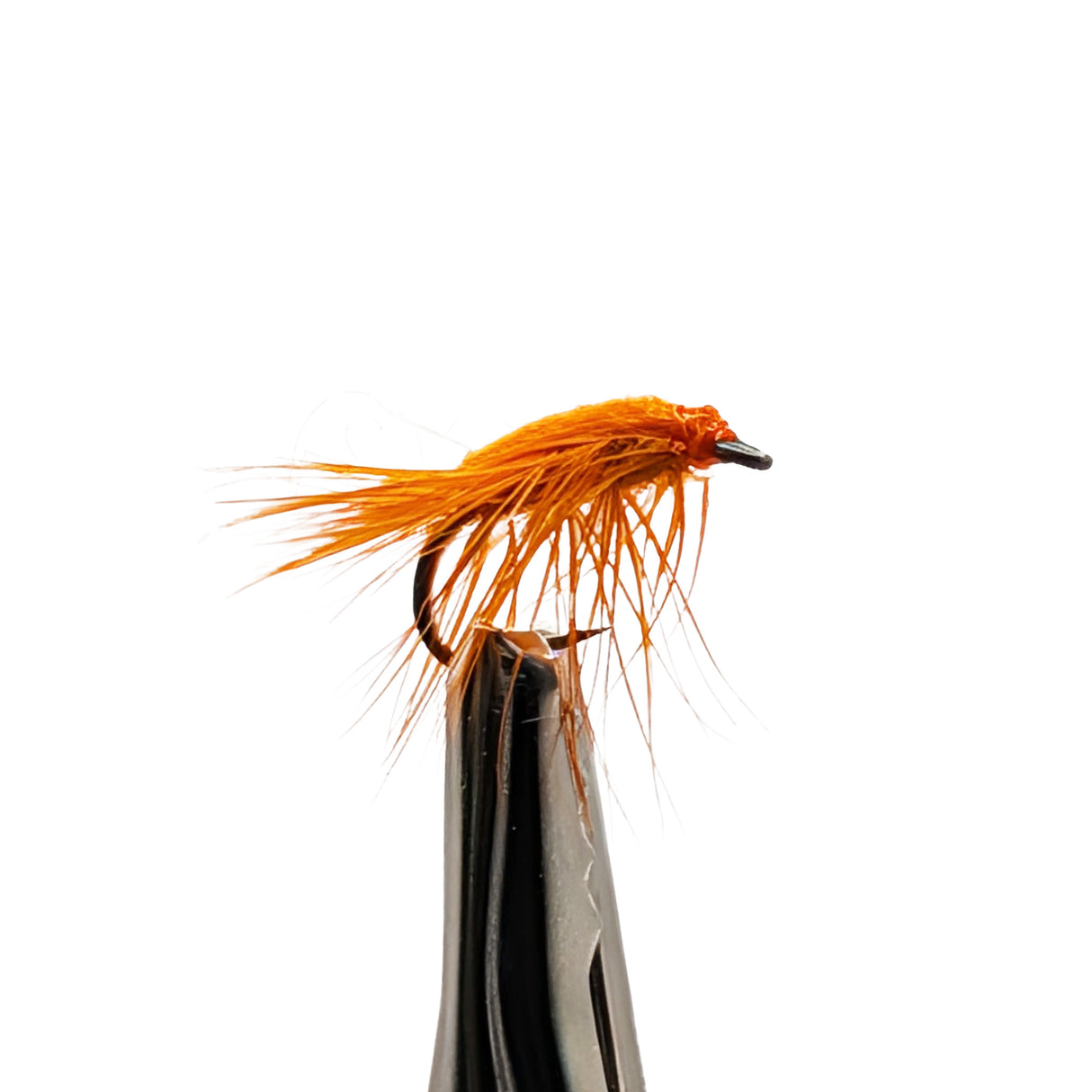 Orange shrimp nymph fly for trout fishing with segmented orange body, shell back and realistic shrimp profile