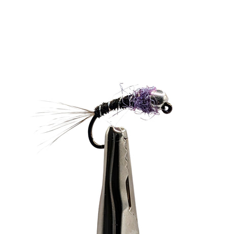 Purple Nasty jig nymph for trout with heavy tungsten bead head, purple body and bright hotspot