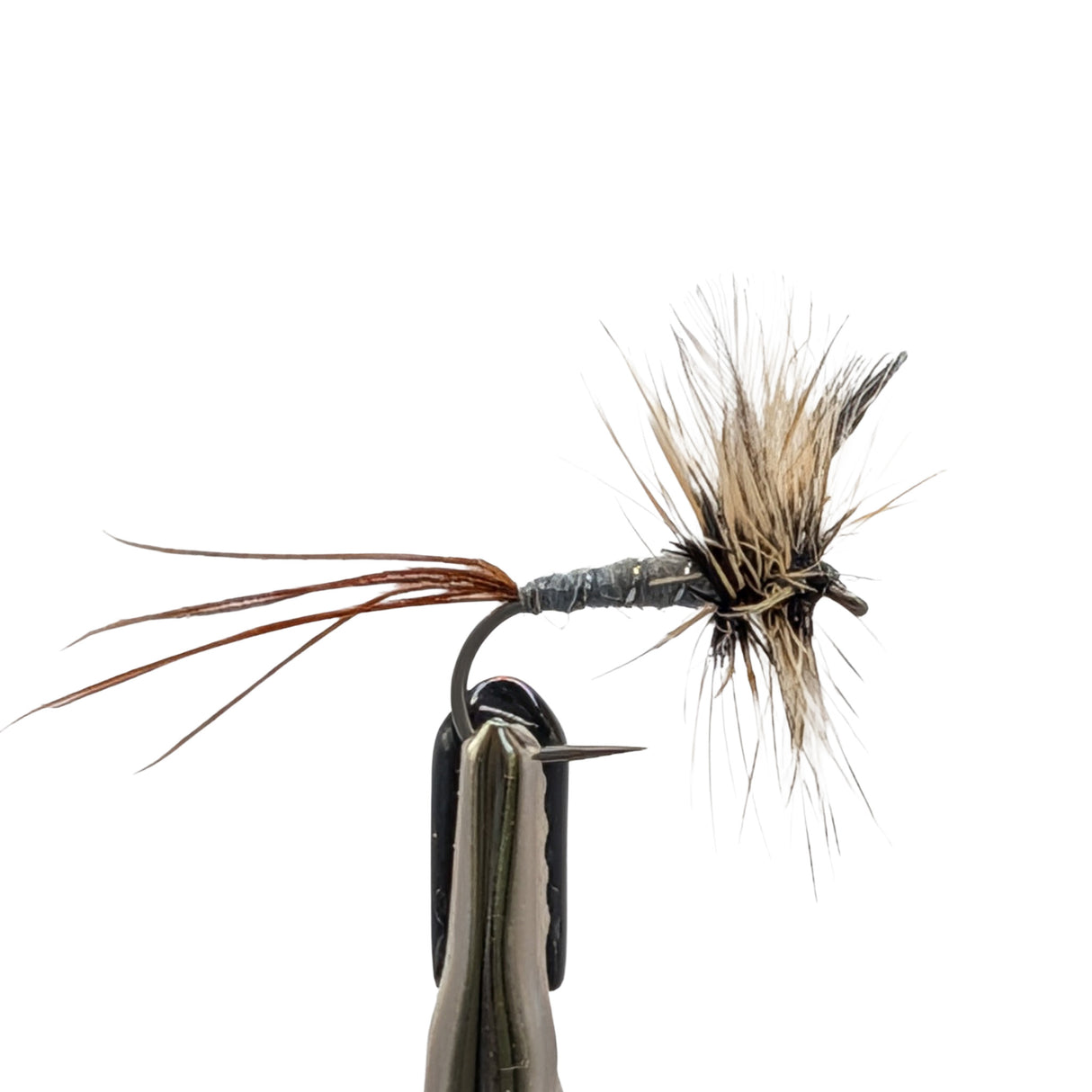 Spent mayfly dry fly for trout fishing with flat spent wings, pale body and low floating profile