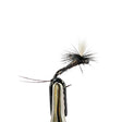 Fishing fly with black and white details on a white background